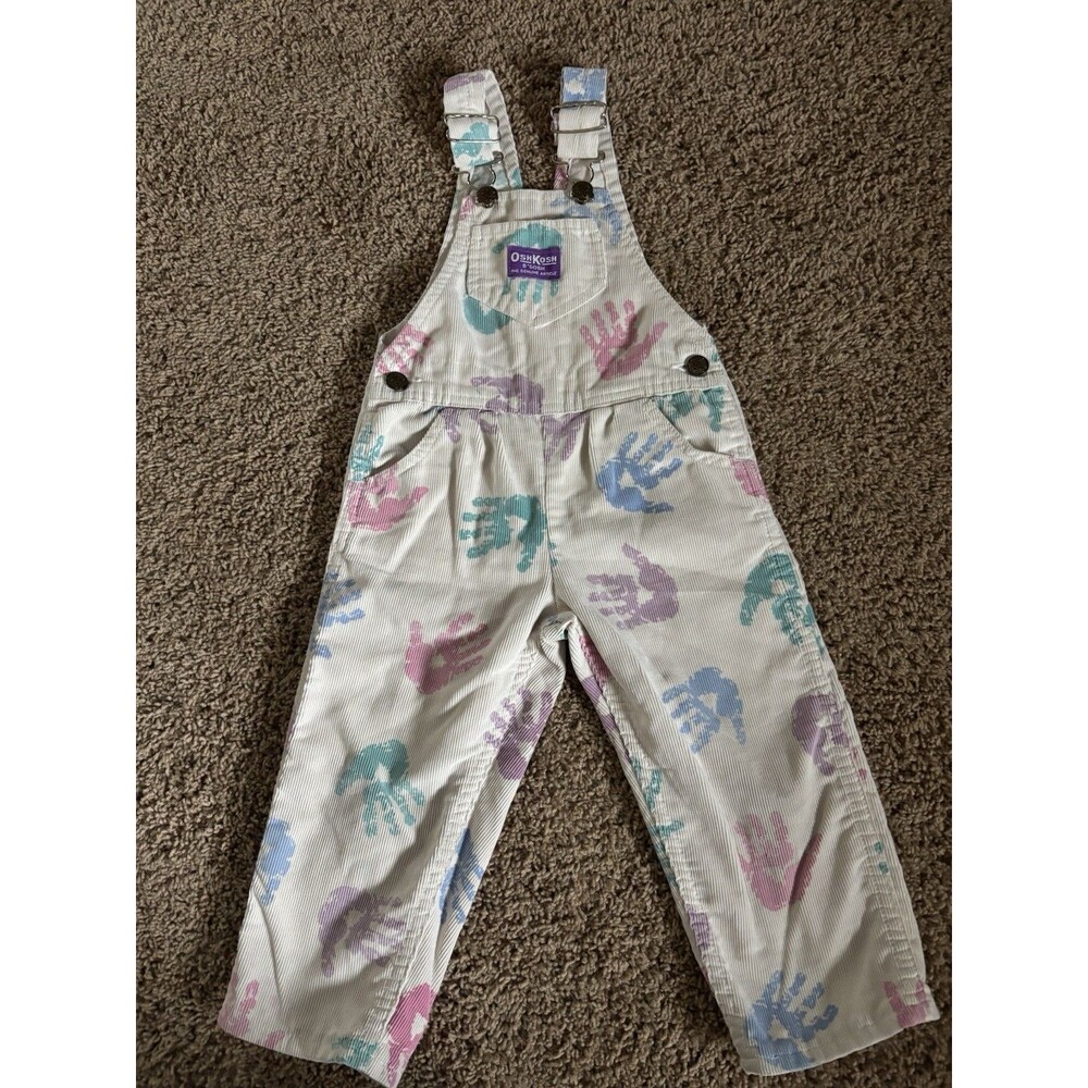 Vintage Oshkosh B’gosh Corduroy Vestbak Overalls Color block Handprint 3T